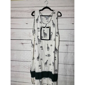 Tropico Womens Shift Dress White Black Giraffe Palm Slit Scoop Neck Sleeveless M